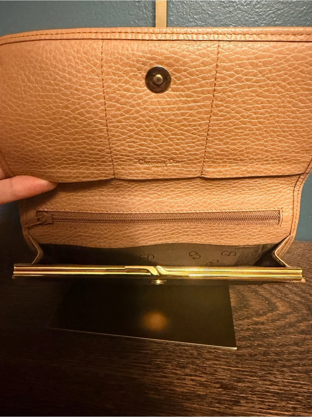 Dior Dark Brown Long Wallet with Tan Trim